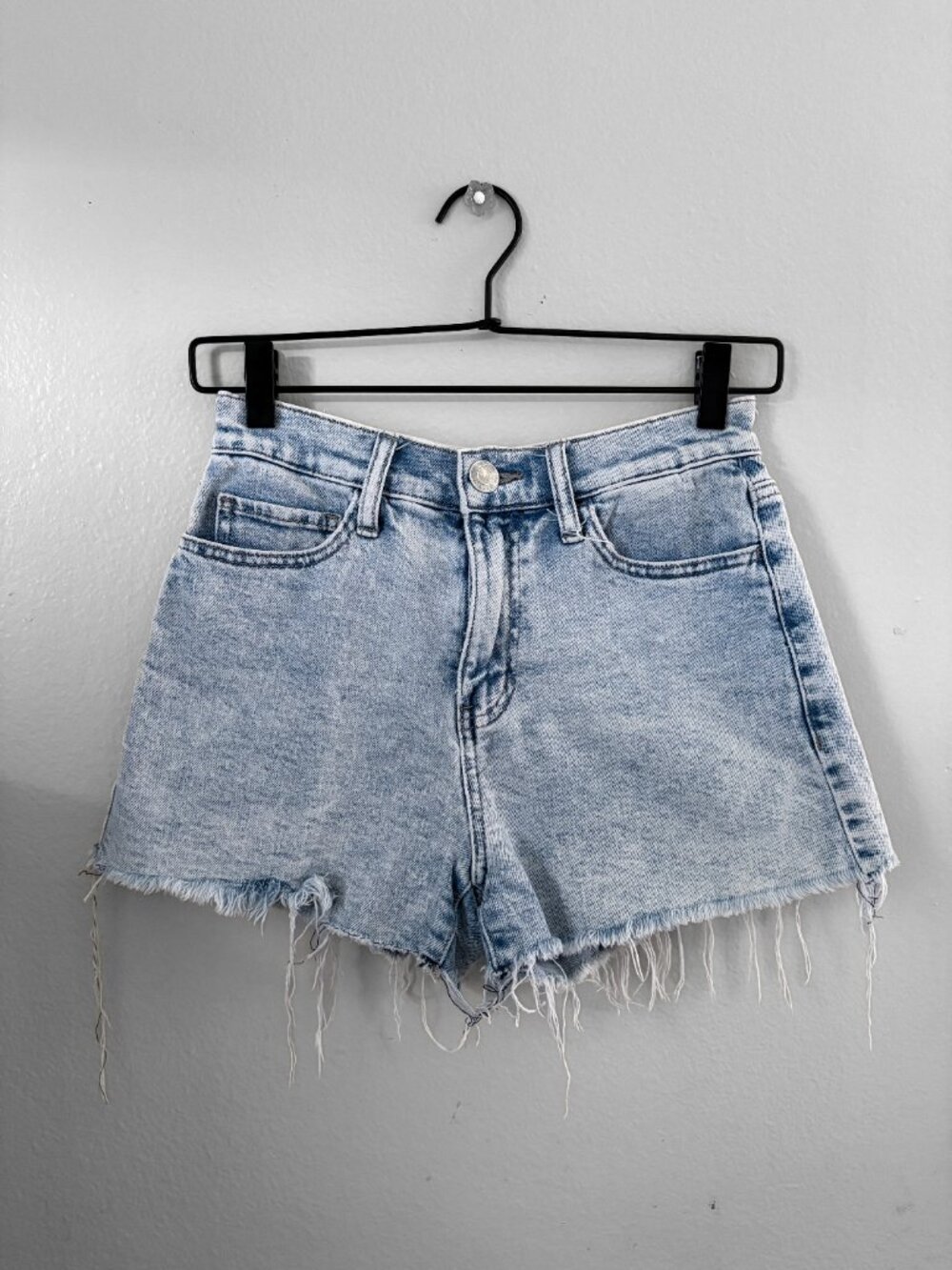 SO Ice Blue Cotton Denim Shorts | Non-Stretch | Frayed Raw Hem | Casual